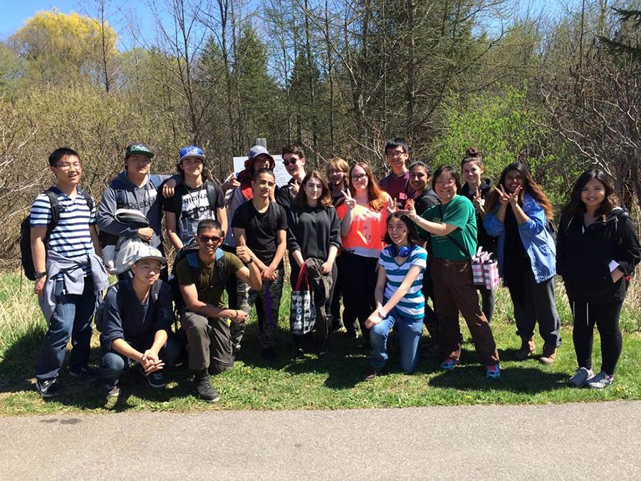 Science students in wetland