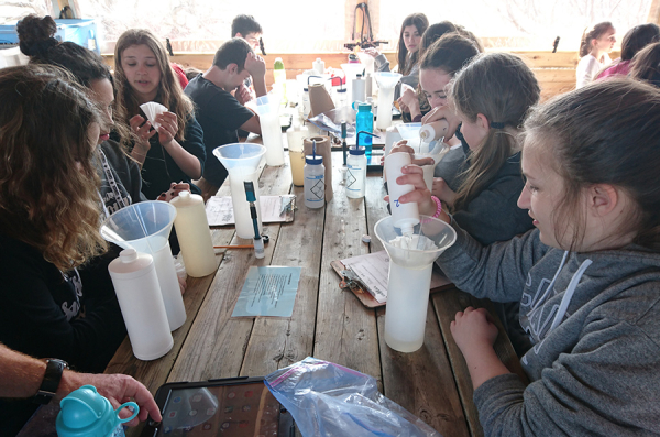 Des &eacute;tudiants du Coll&egrave;ge Mont-Saint-Anne &eacute;tudient des &eacute;chantillons d'eau &agrave; la R&eacute;serve nationale de faune du cap Tourmente en C&ocirc;te-de-Beaupr&eacute;, QC.